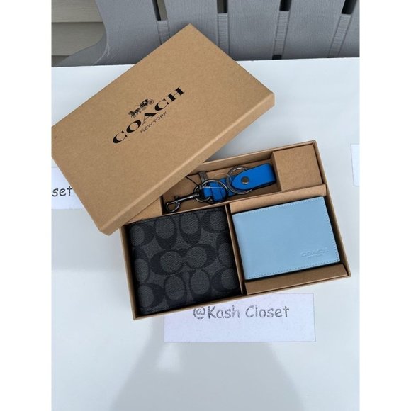 Coach Mens Wallet Boxed 3 In 1 Wallet Gift Set In Signature Canvas - Picture 2 of 12